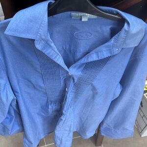 Foxcroft Blue Non-Iron Button-Up Shirt